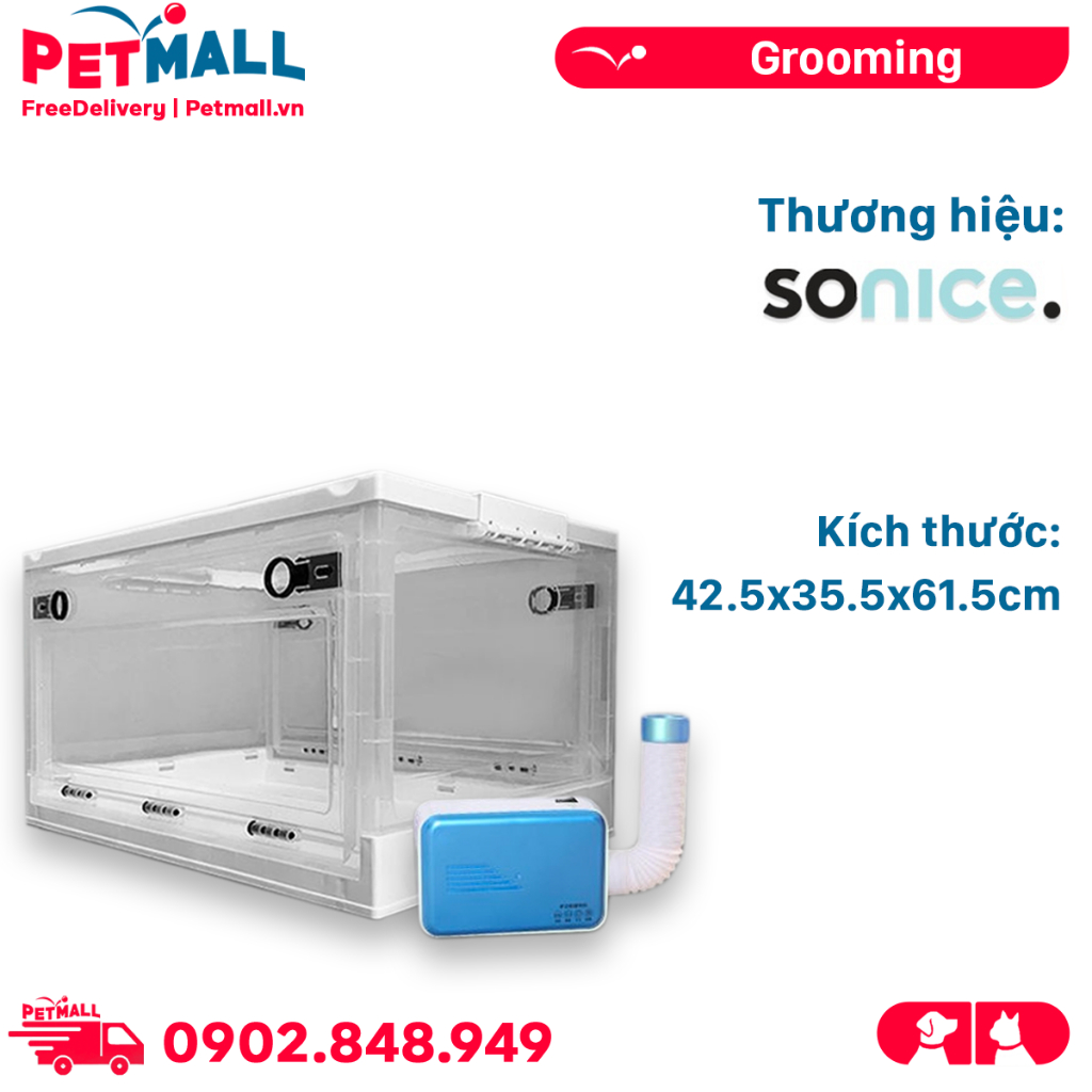 Bộ hộp và máy sấy lông SONICE Pet Hair Dryer Size L 42.5x35.5x61.5cm - Hỗ trợ làm khô lông an toàn sau khi tắm Petmall