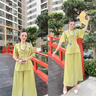 Bộ đồ đi lễ chùa, pháp phục phật tử chất liệu lụa cao cấp - Pháp phục Mộc Lâm - PP15