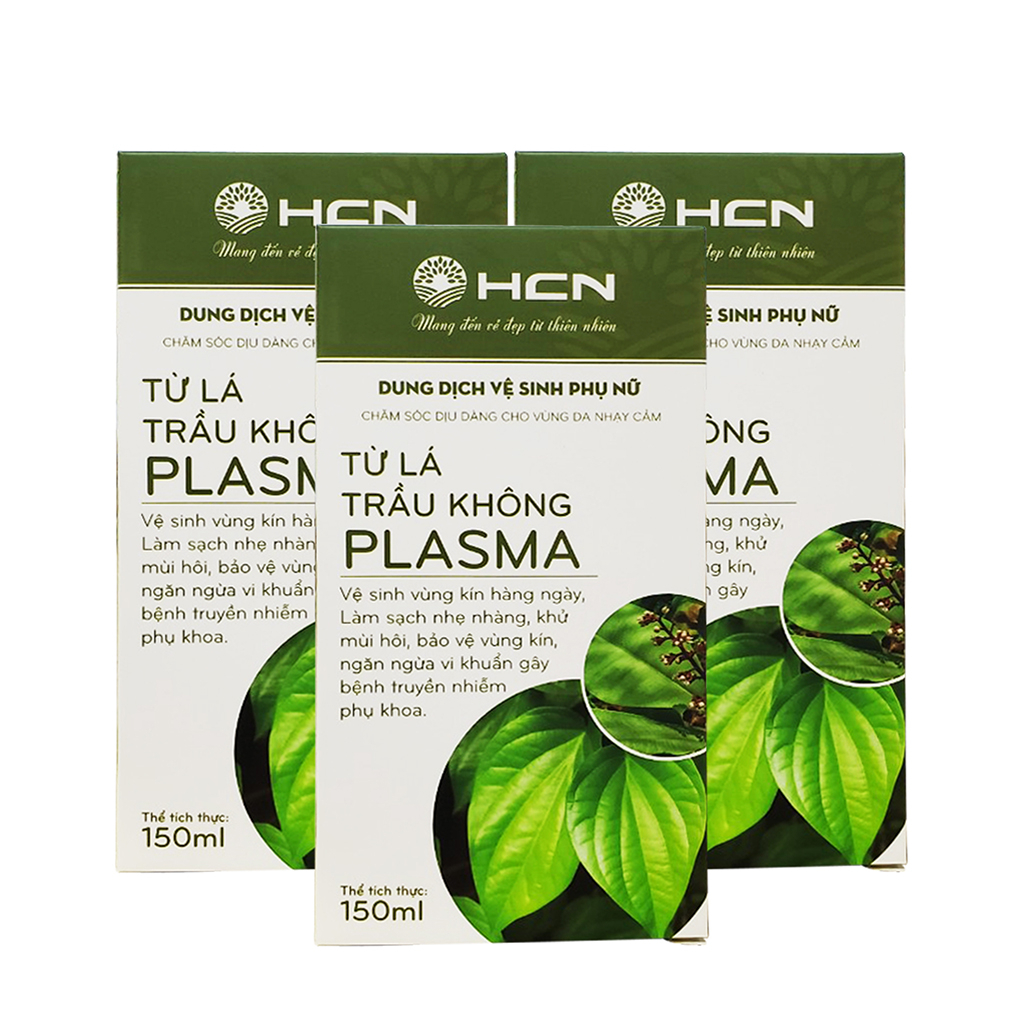 Combo 3 Hộp Dung Dịch Vệ Sinh Phụ Nữ Lá Trầu Không Plasma Plus Hogi HCN Ngăn Ngừa Viêm Nhiễm An Toàn Cho Cả Mẹ Bầu 150ml