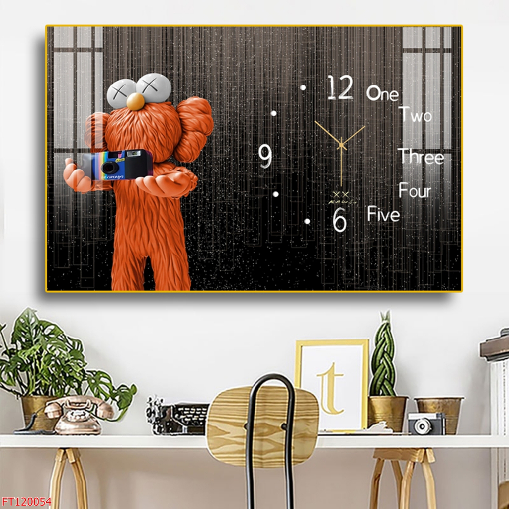 Tranh Gấu Beabrick tráng gương- Tranh treo tường tráng gương laminate Kaws Toy treo phòng ngủ, phòng