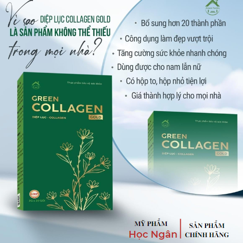 Diệp lục collagen gold mẫu mới, hộp 30 gói, xóa mờ nám, tàn nhang, giảm mụn Myphamhocngan1 | BigBuy360 - bigbuy360.vn