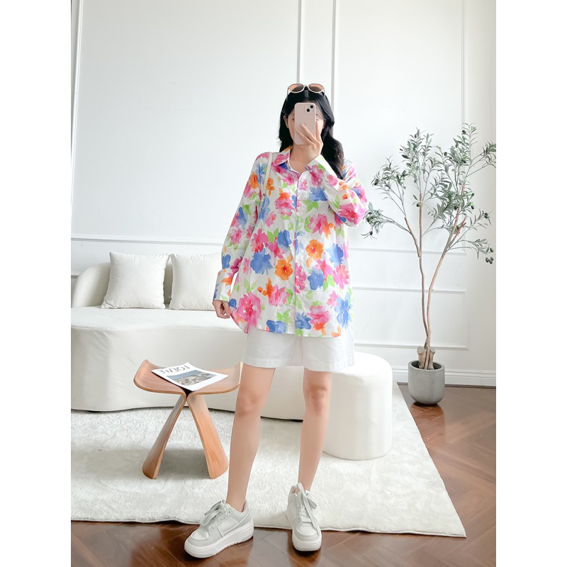 Áo cotton Hàn họa tiết oversized