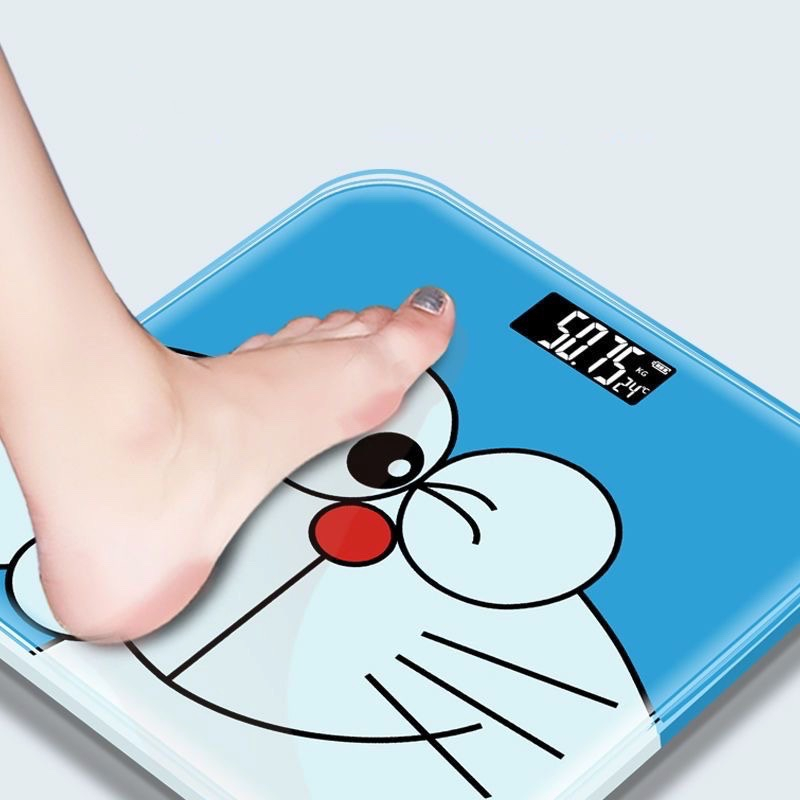Cân điện tử gia đình trẻ em người lớn màn hình LCD hoạ tiết Doraemon chạy pin/sạc USB (N01369)