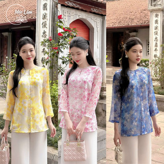 Bộ đồ đi lễ chùa, pháp phục nữ thiết kế tay dài chất liệu tơ hoa cao cấp - Pháp phục Mộc Lâm - PP01