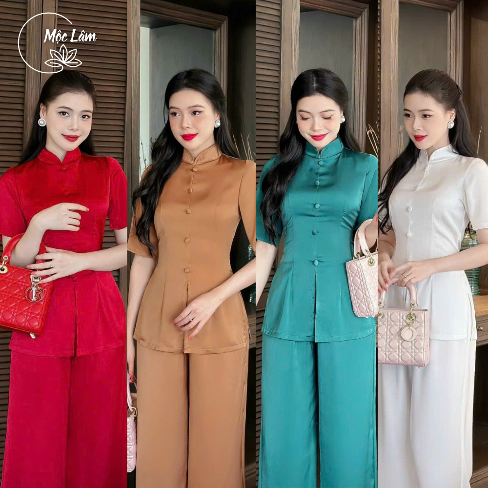 Đồ bộ đi lễ chùa, set pháp phục nữ chất liệu lụa cao cấp - Pháp phục Mộc Lâm - PP19