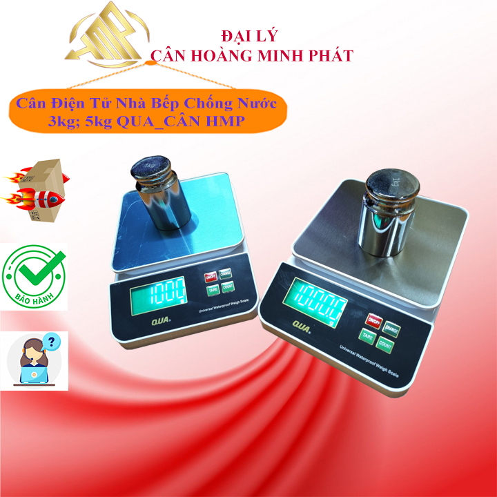 Cân thực phẩm 3kg/0,5g- 5kg/1g chống nước_Cân điện tử nhà bếp mini Qua