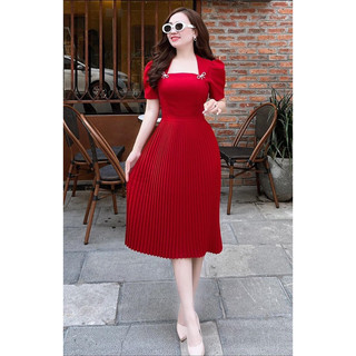 ĐẦM XOÈ CỔ VUÔNG XẾP LY CAO CẤP phù hợp đi làm công sở, đi chơi, đi tiệc, hộ con