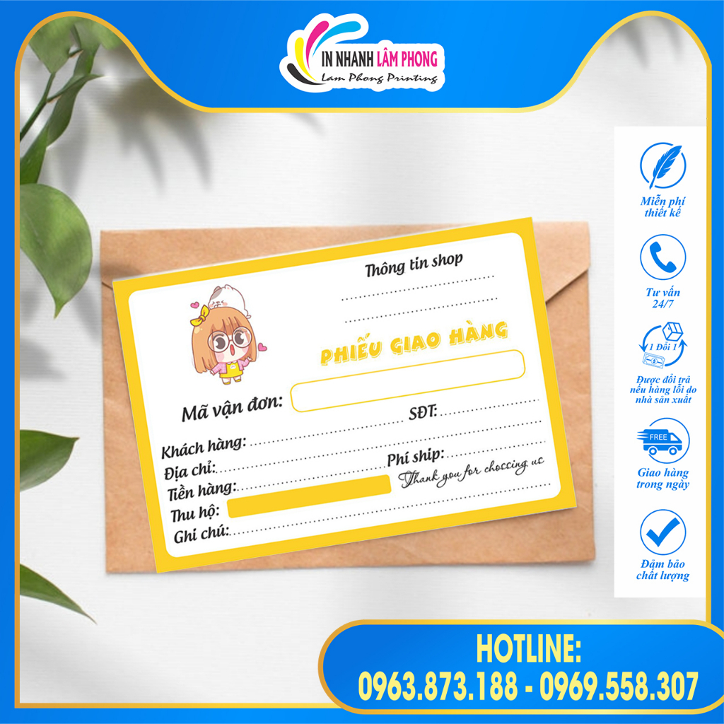 Set 100 Decan giao hàng in sẵn mẫu mới, phiếu ship có keo dán sẵn