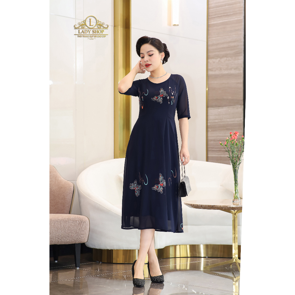 Đầm voan họa tiết Ladyshop thời trang trung niên cao cấp T144