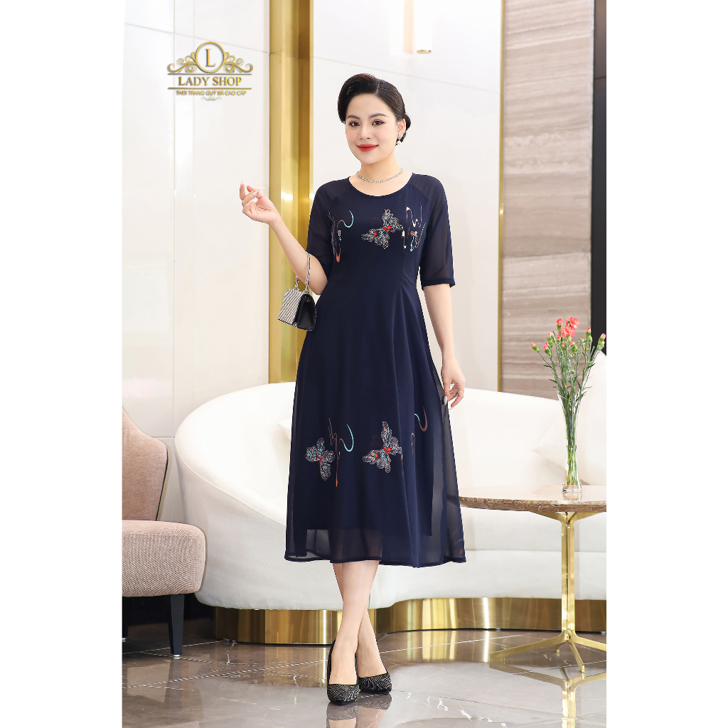 Đầm voan họa tiết Ladyshop thời trang trung niên cao cấp T144