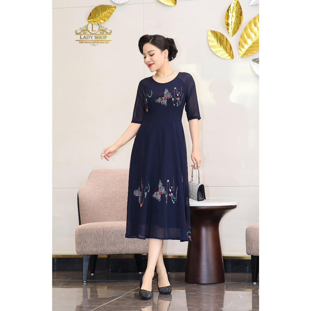 Đầm voan họa tiết Ladyshop thời trang trung niên cao cấp T144