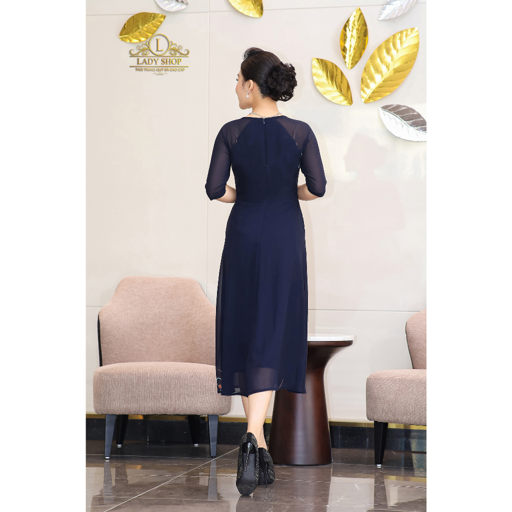 Đầm voan họa tiết Ladyshop thời trang trung niên cao cấp T144