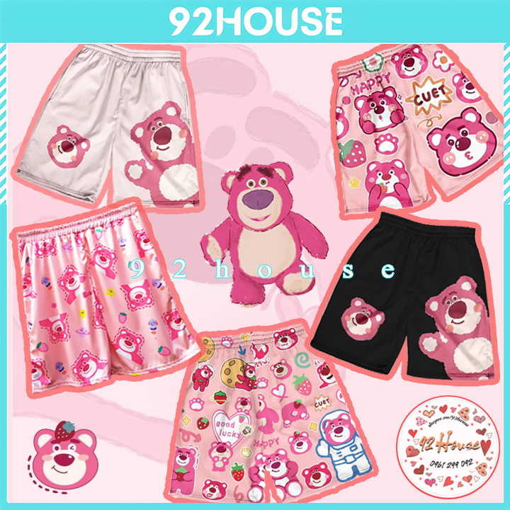 Quần đùi hoạt hình Gấu Dâu Lotso quần short lửng cartoon unisex chất thun mịn mát đồ nhóm đi biển