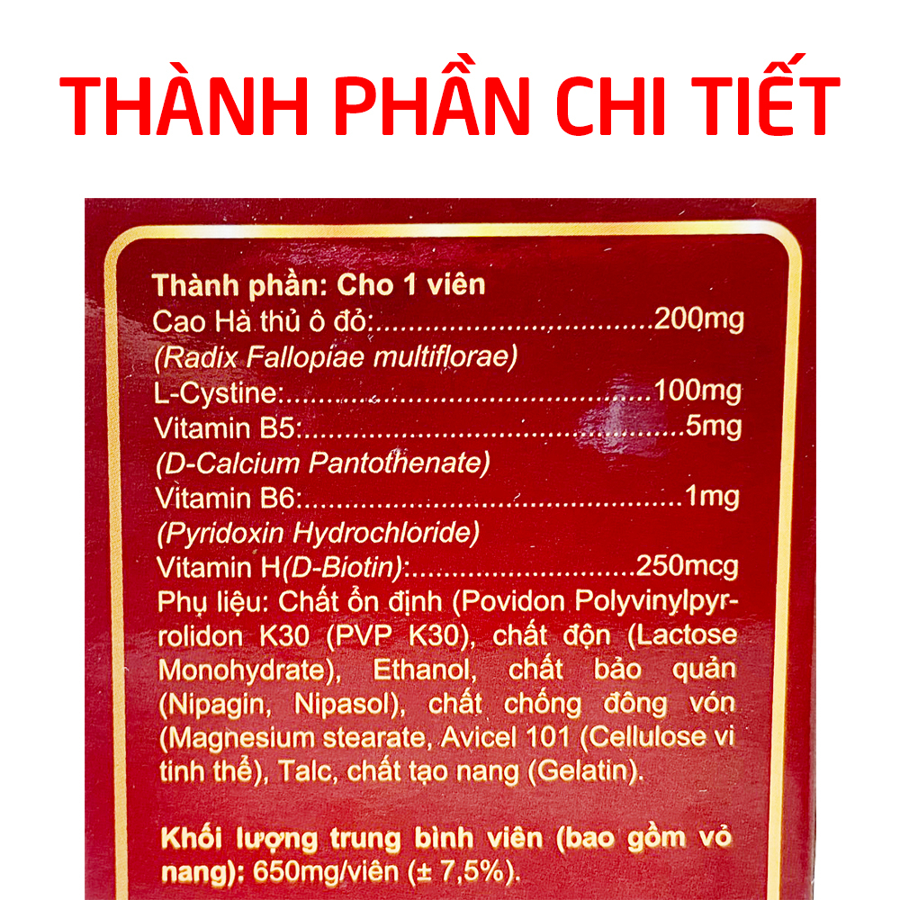Viên Hà thủ ô giúp đen tóc, khỏe móng, giảm bạc tóc, khô tóc, rụng tóc, giòn móng - 30 viên (Hà thủ ô Roxtech)