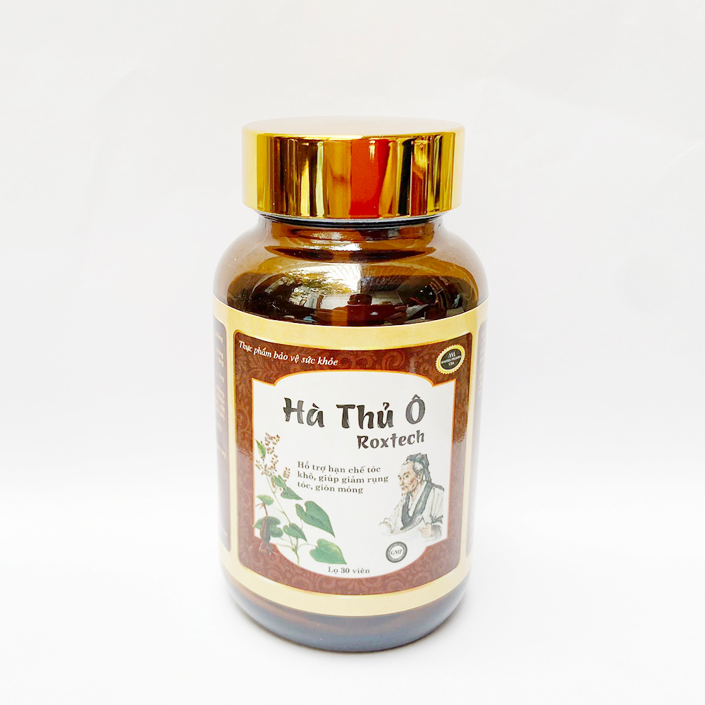 Viên Hà thủ ô giúp đen tóc, khỏe móng, giảm bạc tóc, khô tóc, rụng tóc, giòn móng - 30 viên (Hà thủ ô Roxtech)