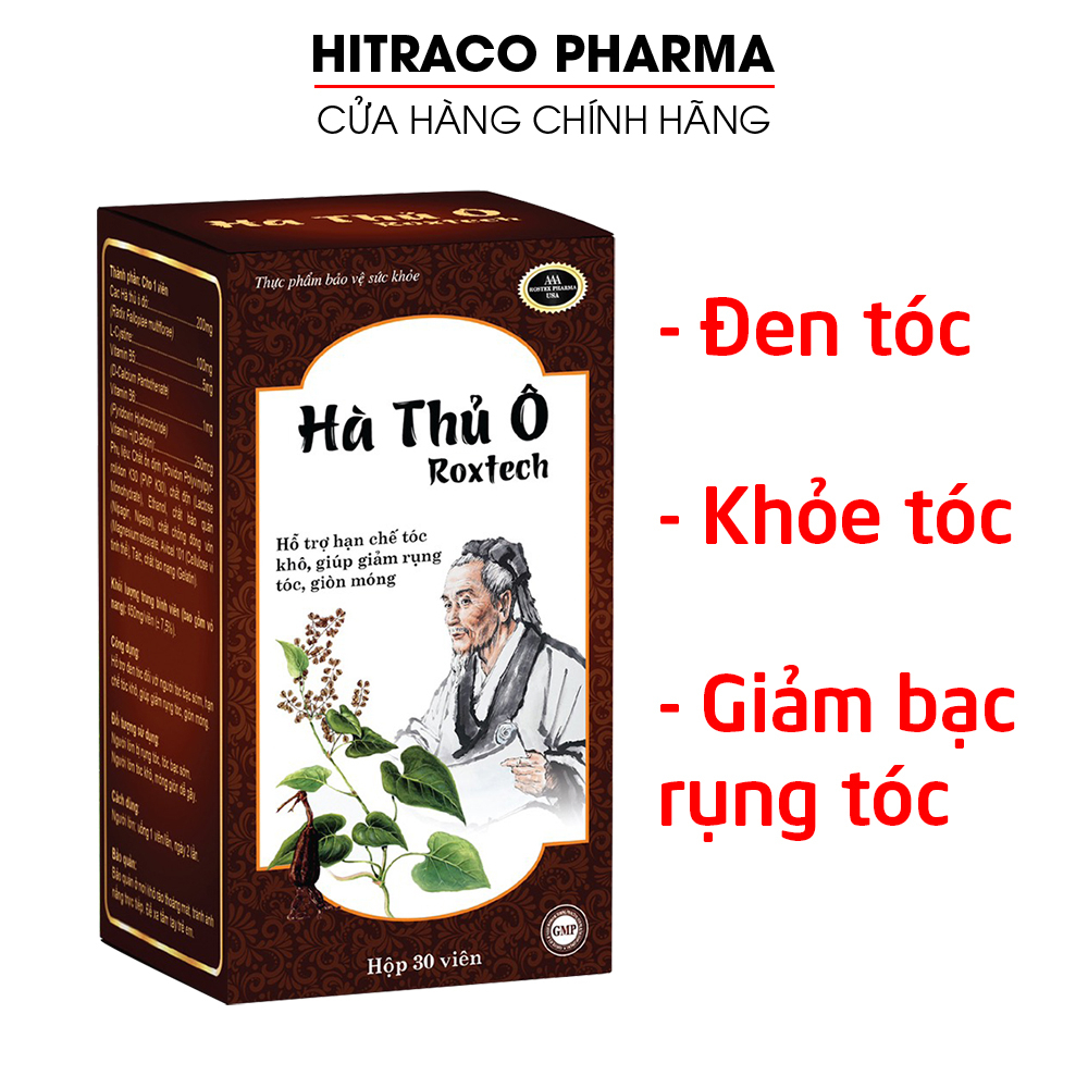 Viên Hà thủ ô giúp đen tóc, khỏe móng, giảm bạc tóc, khô tóc, rụng tóc, giòn móng - 30 viên (Hà thủ ô Roxtech)