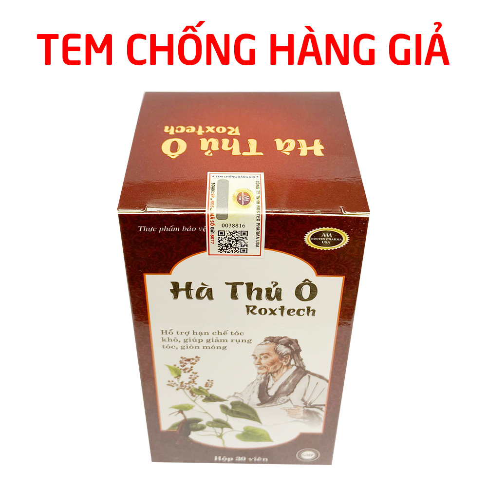 Viên Hà thủ ô giúp đen tóc, khỏe móng, giảm bạc tóc, khô tóc, rụng tóc, giòn móng - 30 viên (Hà thủ ô Roxtech)