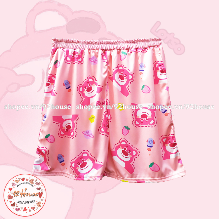 Quần đùi hoạt hình Gấu Dâu Lotso quần short lửng cartoon unisex chất thun mịn mát đồ nhóm đi biển