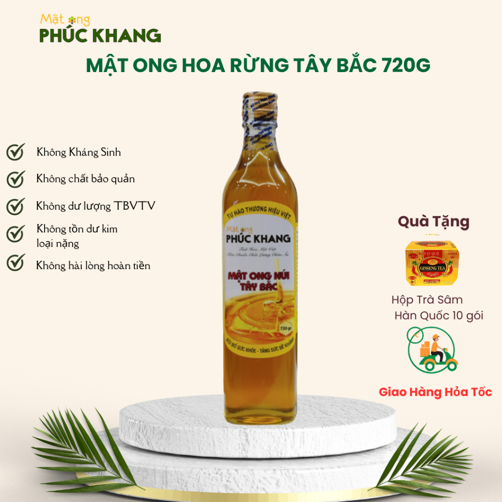 Mật ong rừng Tây Bắc Phúc Khang 720G - Thu hoạch tự nhiên - Đạt chuẩn xuất khẩu - Không nhiễm hóa chất , Kháng sinh