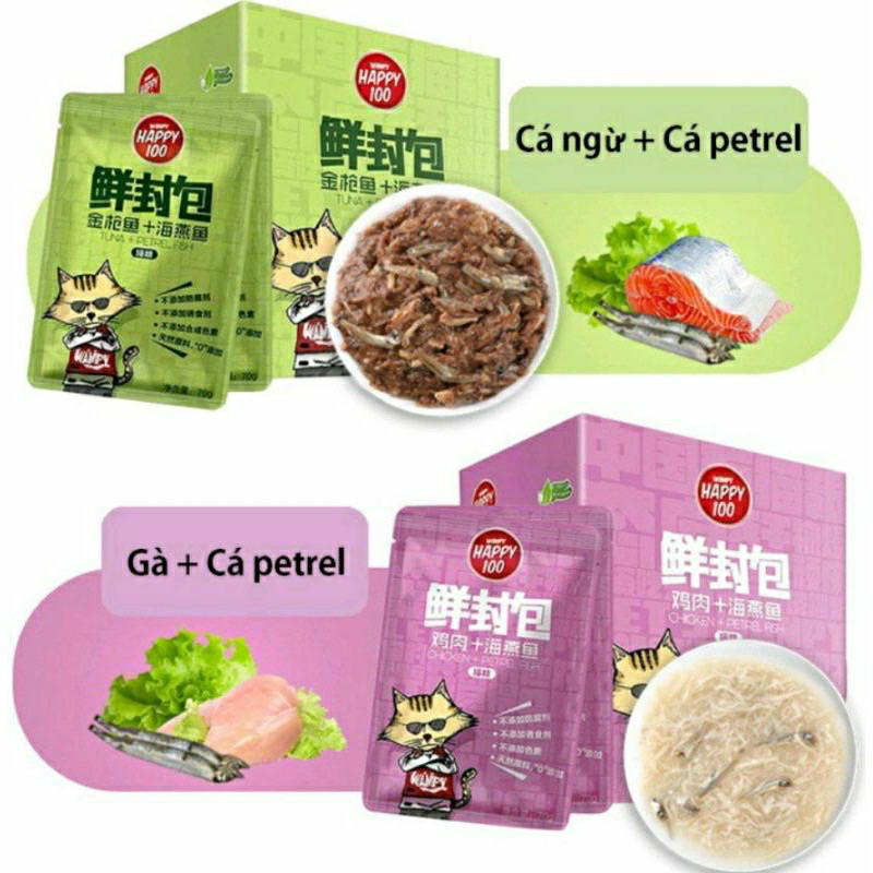 Pate happy100 cho mèo đủ vị gói lẻ