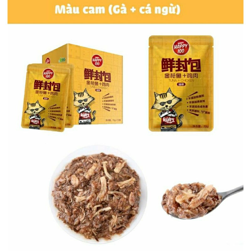 Pate happy100 cho mèo đủ vị gói lẻ