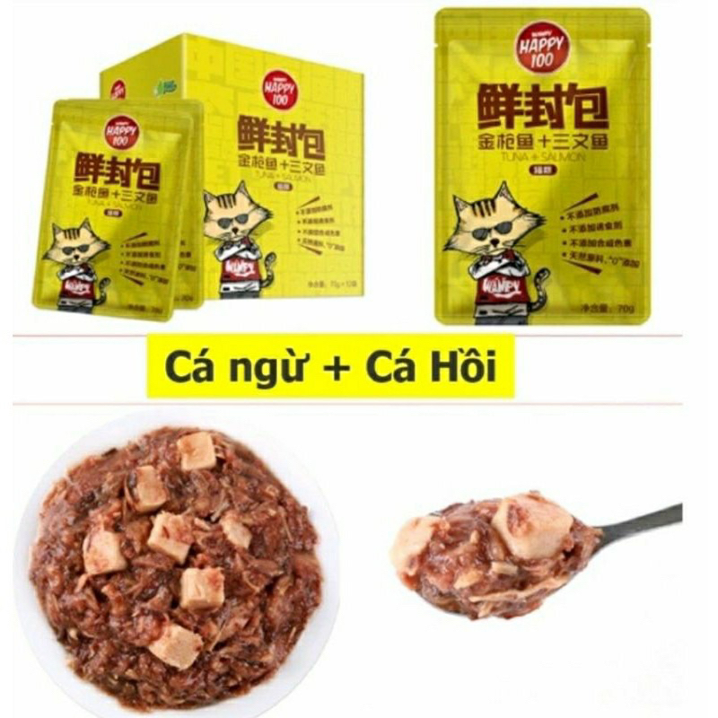 Pate happy100 cho mèo đủ vị gói lẻ