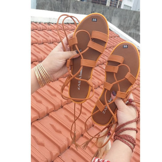 Dép Sandal Boho Cột Dây Chiến Binh Tua Rua