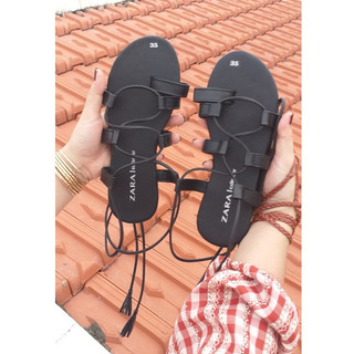 Dép Sandal Boho Cột Dây Chiến Binh Tua Rua