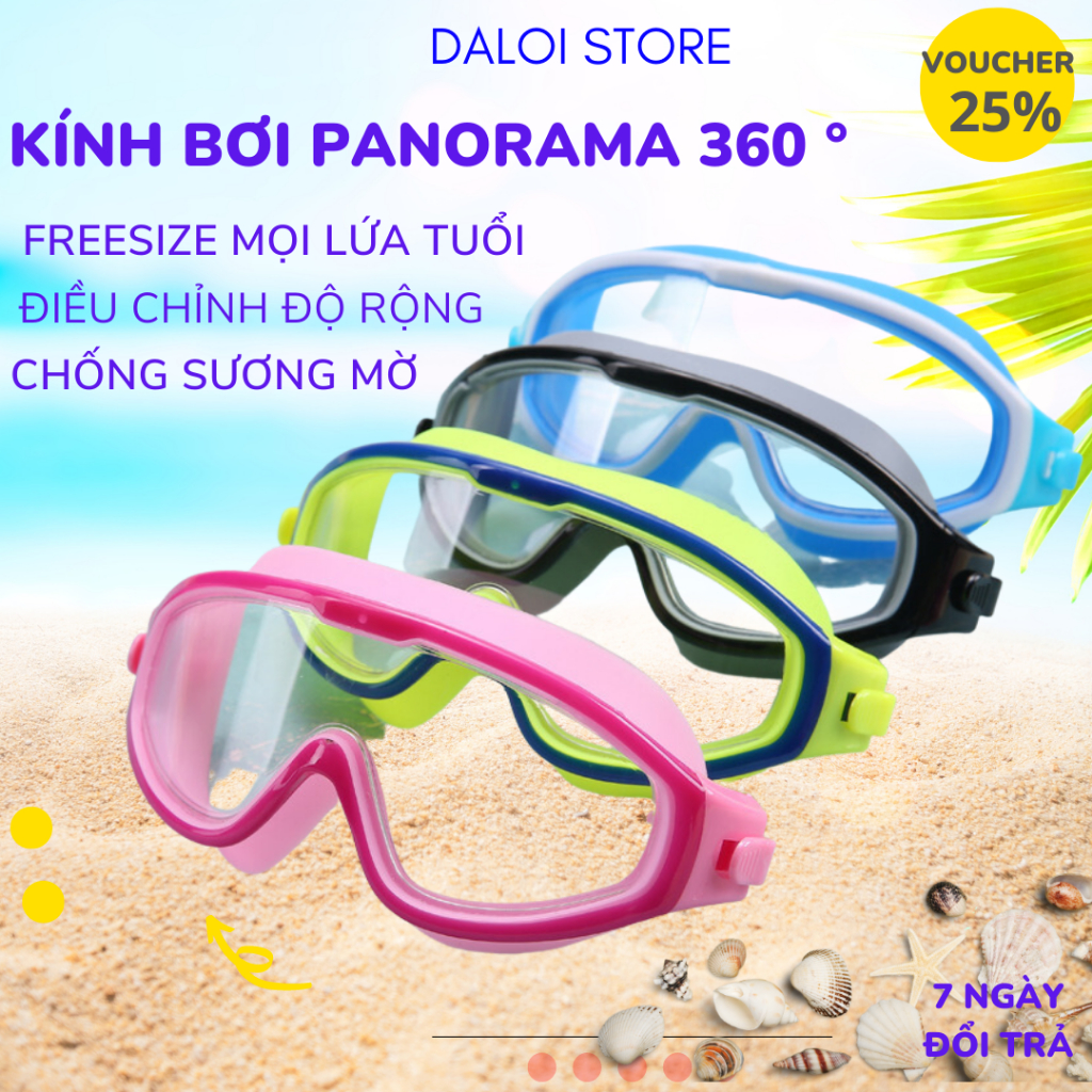 Kính bơi người lớn trẻ em silicon góc rộng 360 độ chính hãng chống nước Chống Tia UV nam nữ cho bé đi biển KB DALOI
