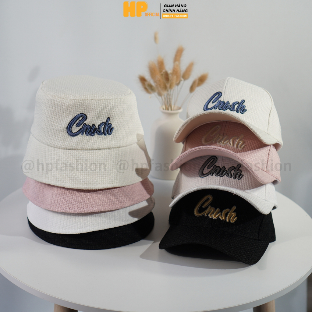 Mũ lưỡi trai ❤️ Nón kết và bucket cặp thêu chữ CRUSH chất vải bố chống nắng unisex nam nữ N119 - Happy Style