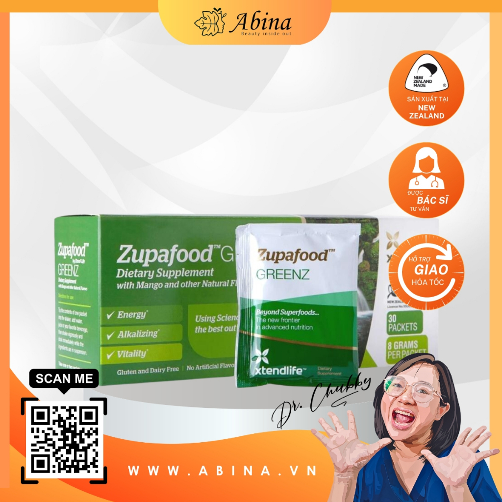 Siêu thực phẩm kiềm hoá xanh Zupafood GREENZ Xtend-Life – Hộp 30 gói - Dr Chubby
