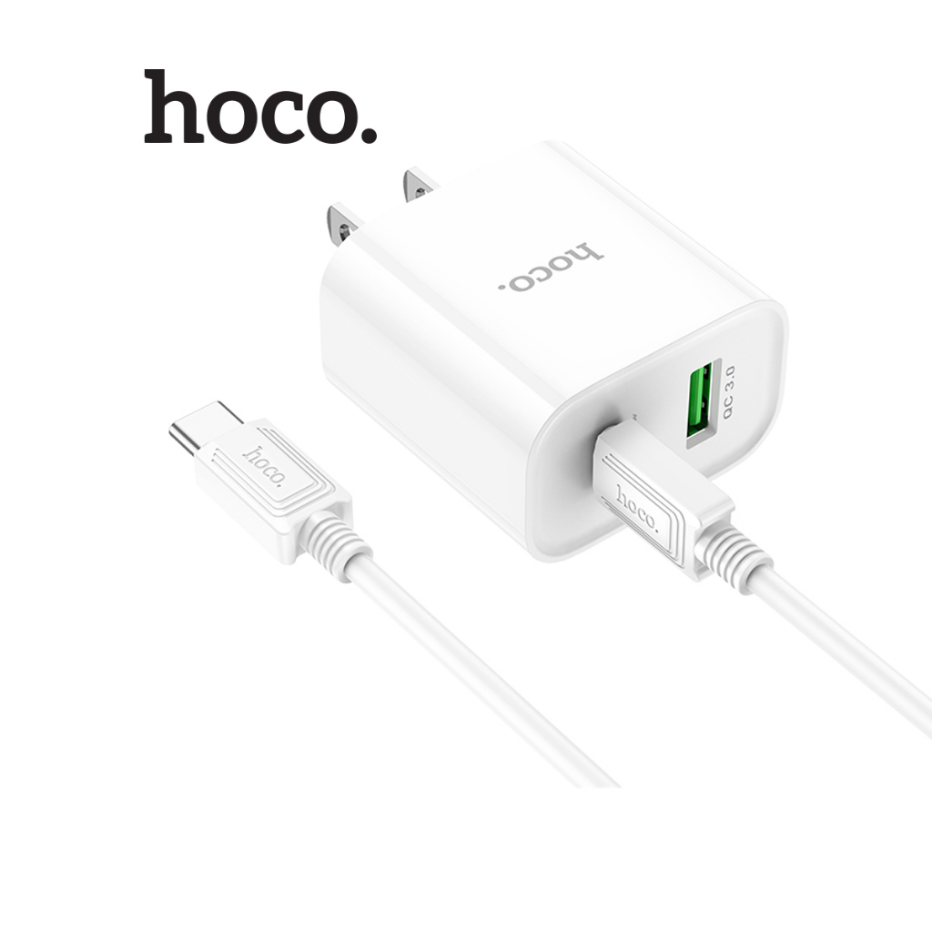 Bộ sạc Hoco C80 PLUS sạc nhanh PD20W+QC3 1 cổng USB và 1 cổng TypeC chân dẹt, kèm dây cáp Type-C to Type-C dài 1m