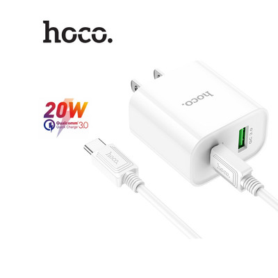 Bộ sạc nhanh Type-C to Type-C Hoco C80 PLUS PD20W+QC3 1 cổng USB và 1 cổng TypeC chân dẹt, dài 1m