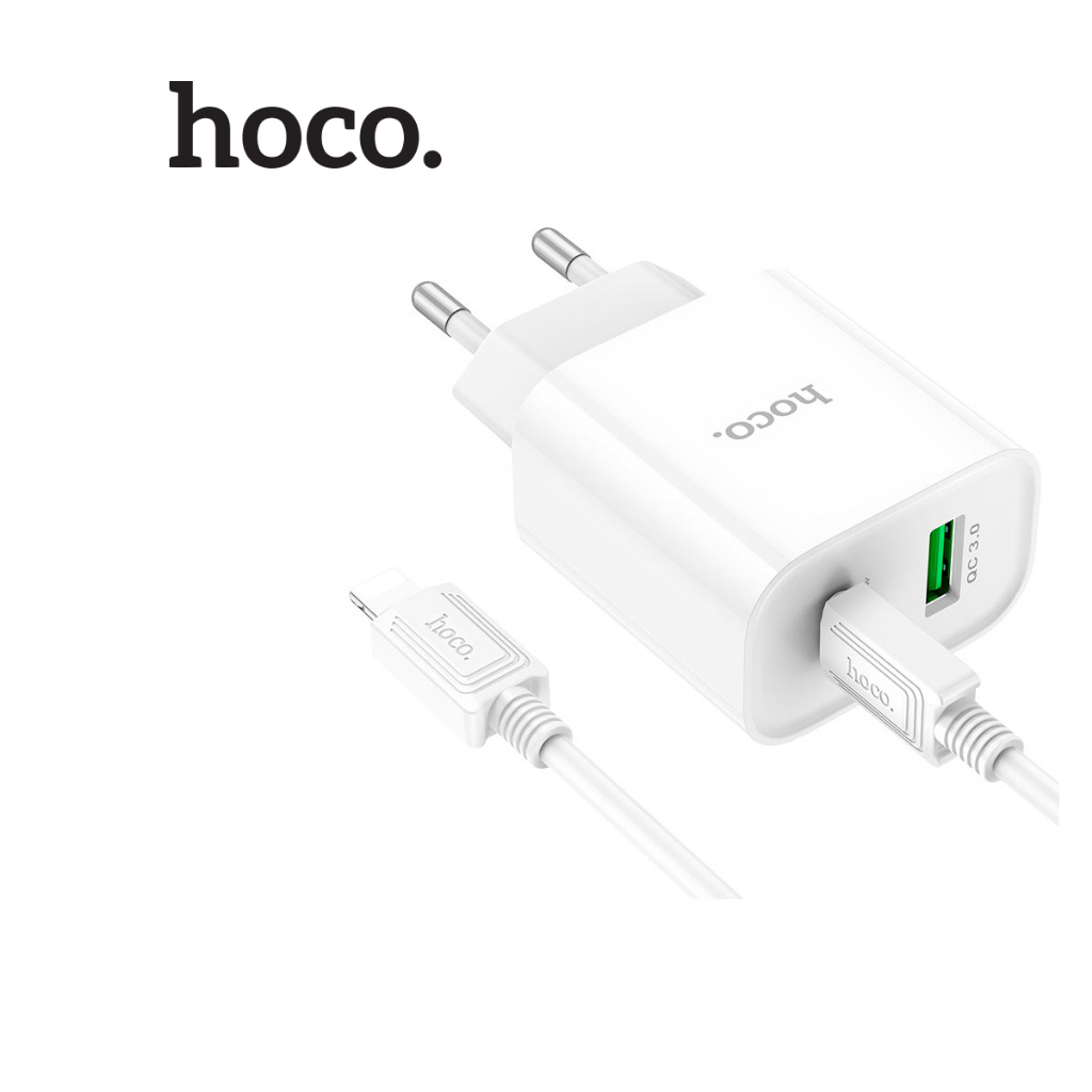 Bộ sạc nhanh Hoco C80A PLUS PD20W+QC3 1 cổng USB và 1 cổng TypeC chân tròn, kèm dây cáp Type-C to Type-C dài 1m