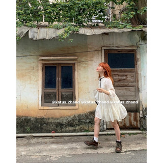 Váy babydoll voan hạt bông nơ cổ Đầm xòe tay bồng đính hạt màu be ullazng