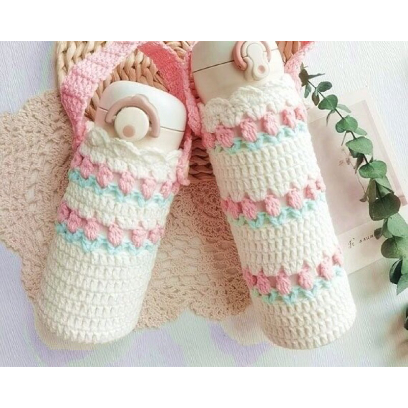 Túi đựng bình nước hình hoa tulip bằng len handmade CHILLMEOW