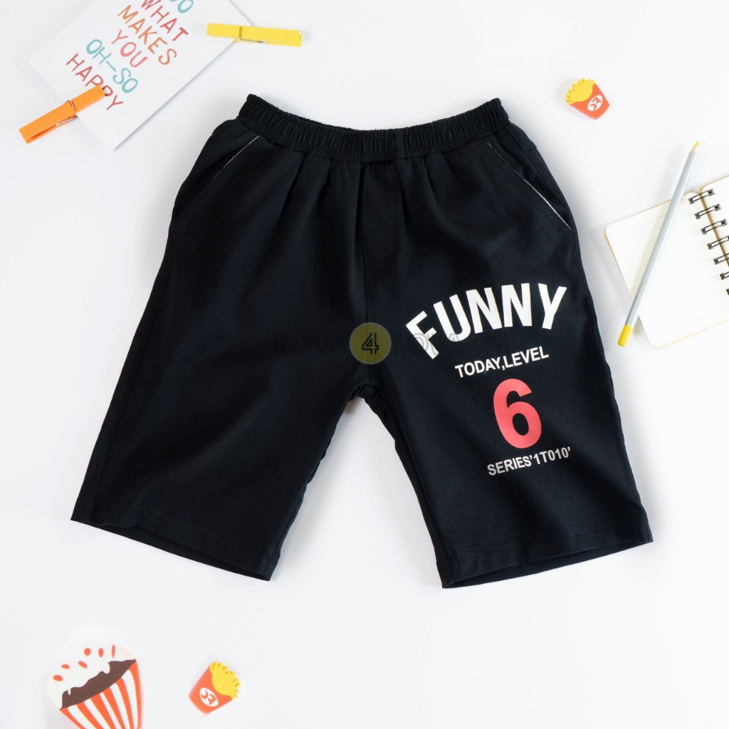 Quần short đùi bé trai 4LOVA Funny chất liệu cotton thoáng mát kiểu dáng thể thao khoẻ khoắn KID108