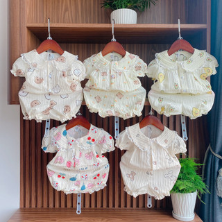 Bộ pijama cộc tay cho bé cổ sen in gấu dễ thương
