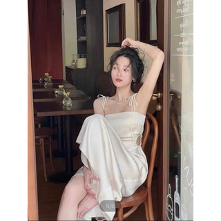 Đầm nữ hai dây khoét eo chất lụa lami mềm mại đầm dạo phố xinh xắn