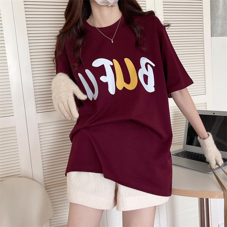 Bộ Quần Áo Thun BUFU Đỏ Mận Cộc Tay 🦋 Set Áo Phông In Chữ Kèm Quần Short Thun Gân Dáng Rộng 2 Màu 🦋