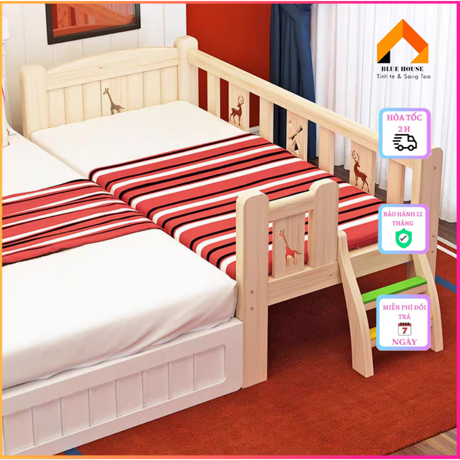 Giường trẻ em, giường gỗ ghép với giường bố mẹ kích thước 150x70x40 cm hàng cao cấp