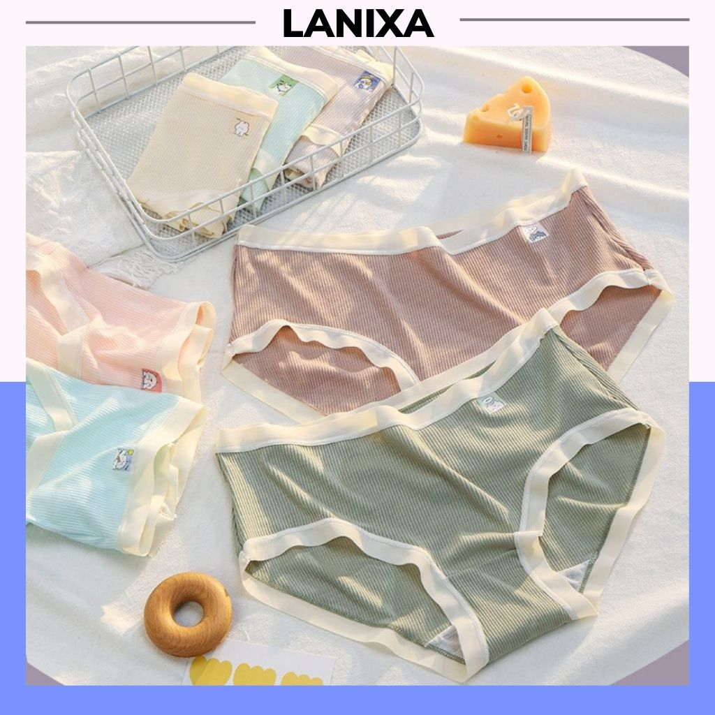 Quần chíp nữ cotton gân tăm kháng khuẩn, Quần lót nữ họa tiết dễ thương cạp vuwag tôn dáng LANIXA L0188