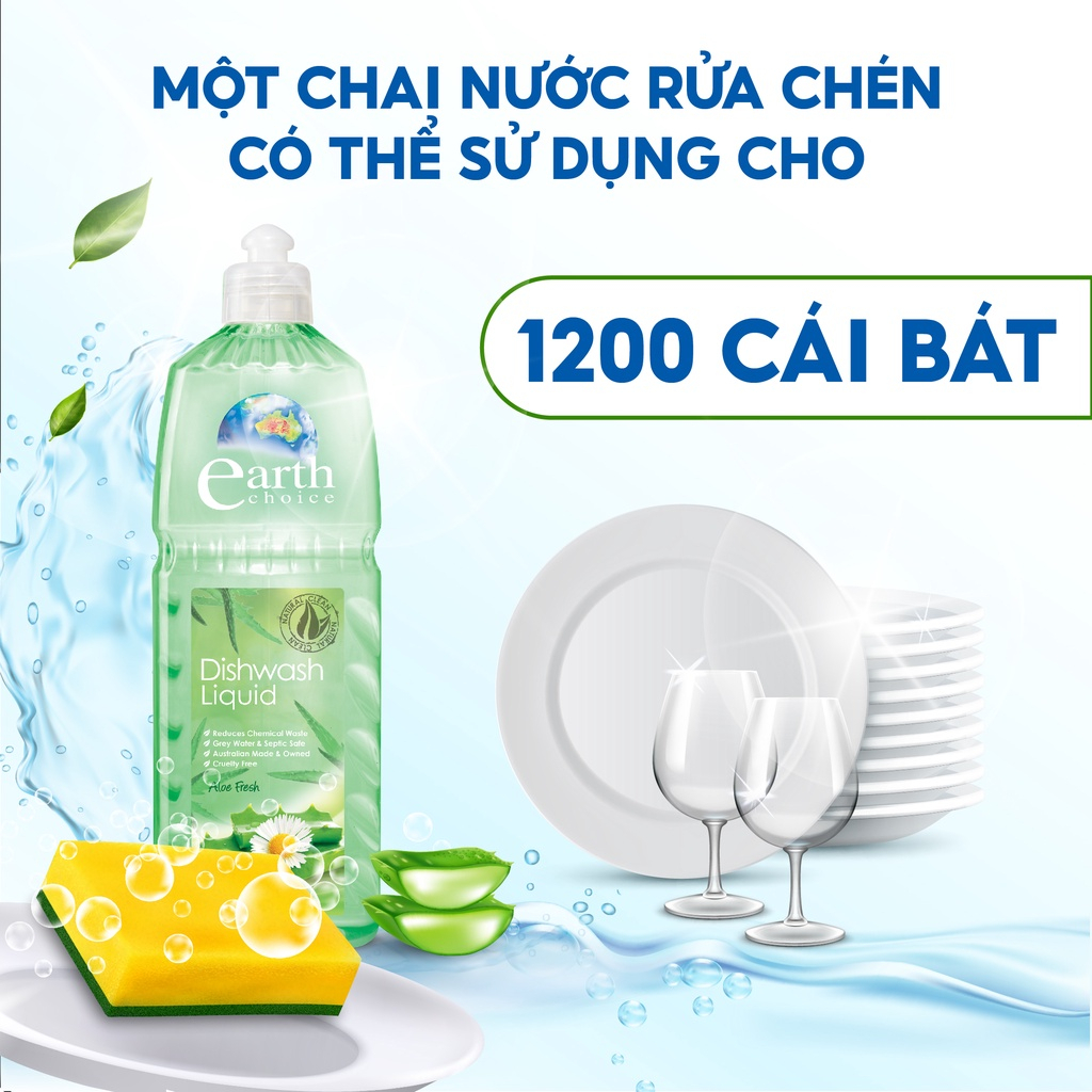 Nước Rửa Chén EARTH CHOICE Rửa Được Bình Sữa Cho Trẻ, An Toàn Không Khô Da Tay, Chiết Xuất Nha Đam, Chanh