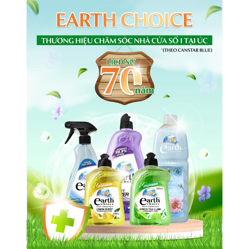 Nước Rửa Chén EARTH CHOICE Rửa Được Bình Sữa Cho Trẻ, An Toàn Không Khô Da Tay, Chiết Xuất Nha Đam, Chanh
