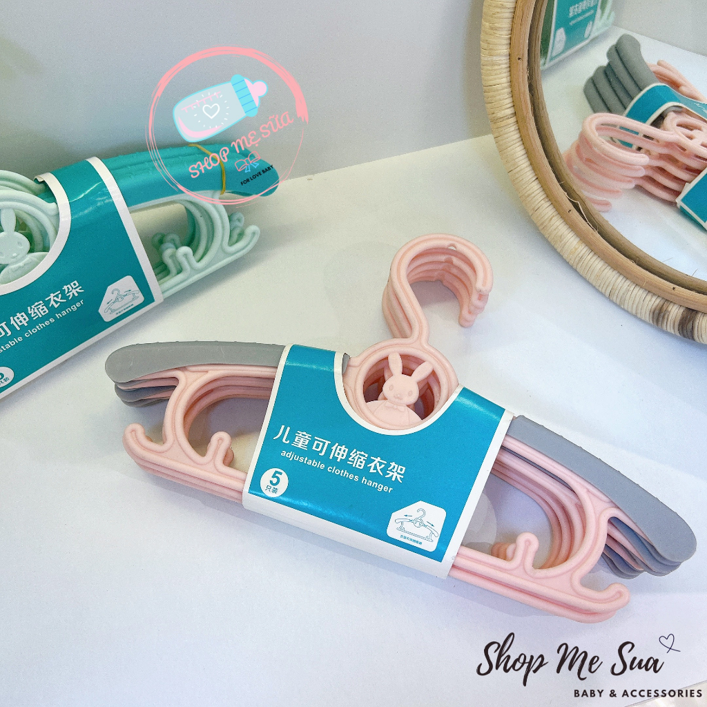 SET 5 CHIẾC Móc Phơi Quần Áo Trẻ Em, Mắc Treo Quần Áo Điều Chỉnh Kích Thước Hình Thú Đáng Yêu