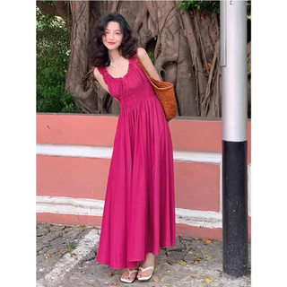 Váy mc 2 dây bản to bo chun chun eo dáng a dài