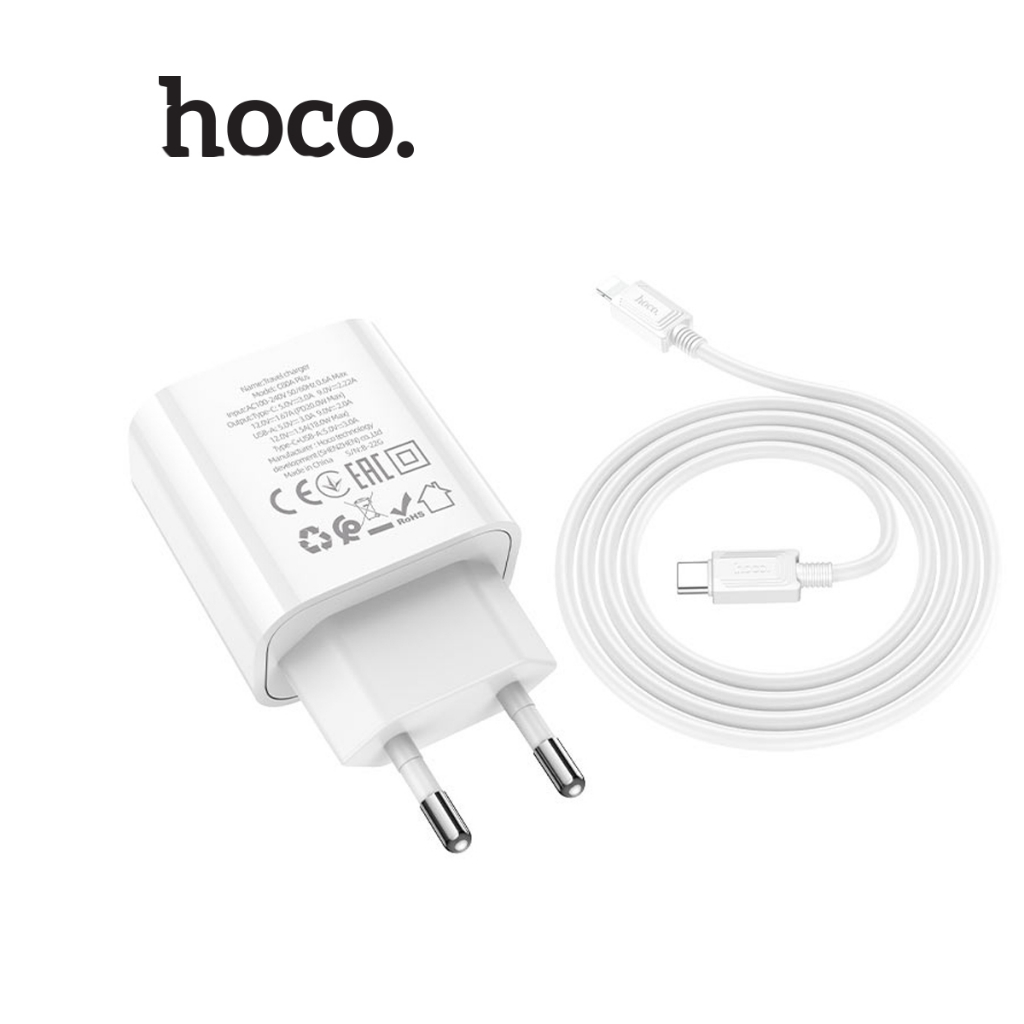 Bộ sạc nhanh Hoco C80A PLUS PD20W+QC3 1 cổng USB và 1 cổng TypeC chân tròn, kèm dây cáp Type-C to Type-C dài 1m