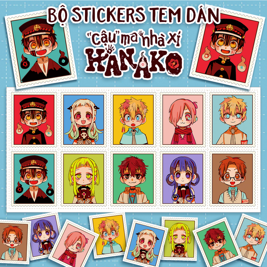 Bộ 10 stickers dán hình tem Cậu Ma Nhà Xí Hanako - Jibaku Shounen Hanako-kun đẹp dễ thương