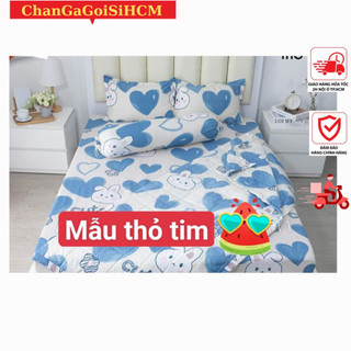 Vỏ gối ôm 35x100cm chất liệu Pollycotton mẫu Thỏ Tim, Vỏ gối ôm Thỏ Tim Xanh Cottonpolly kích thước 35x100cm - HCM