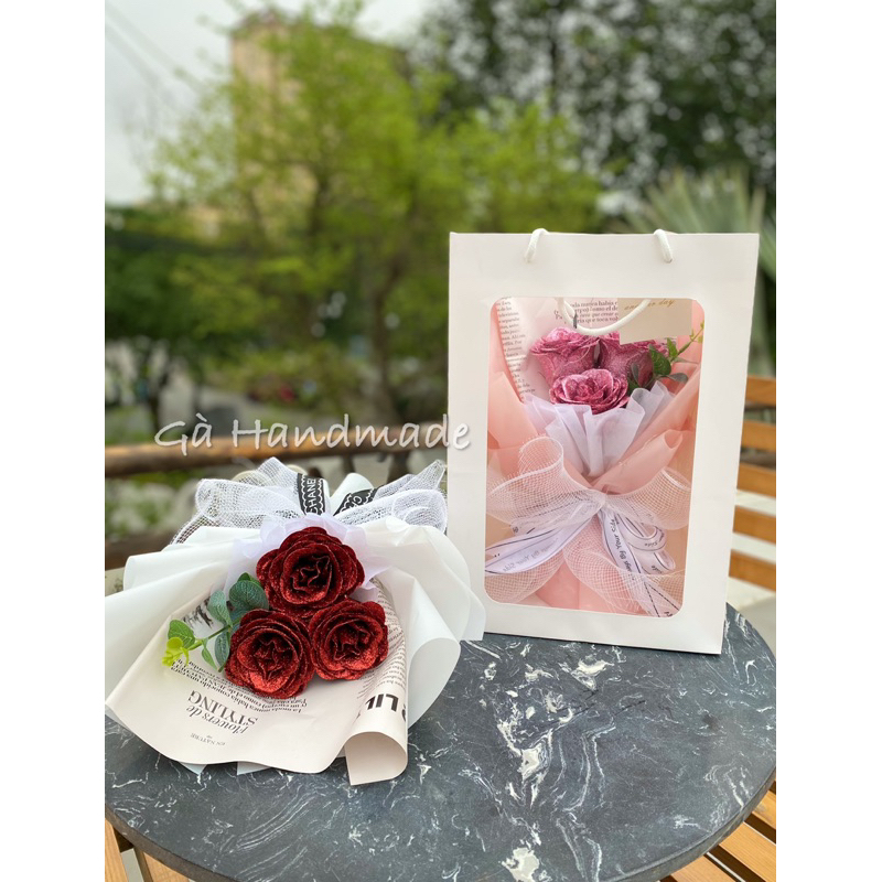 Bó 3-5 bông hoa nhũ kim tuyến lấp lánh phù hợp tặng bạn gái, mẹ, vợ, bà dịp 20/10, sinh nhật, 8/3, kỷ yếu, tốt nghiệp